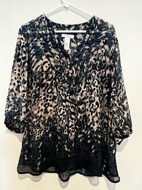 Liz Claiborne Black and Taupe Animal Print Blouse.